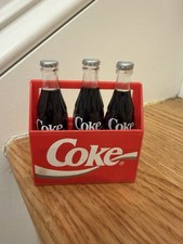 Vintage 1993 Plastic Coke 3-Pack Refrigerator Magnets 3 Bottles in Carrier
