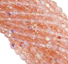 3mm Rosaline AB Czech Firepolish Faceted Glass Beads 50