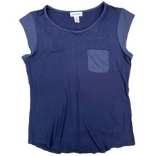 Calvin Klein Women's Essential One Pocket Tee Cap Sleeve Navy Blue Size S