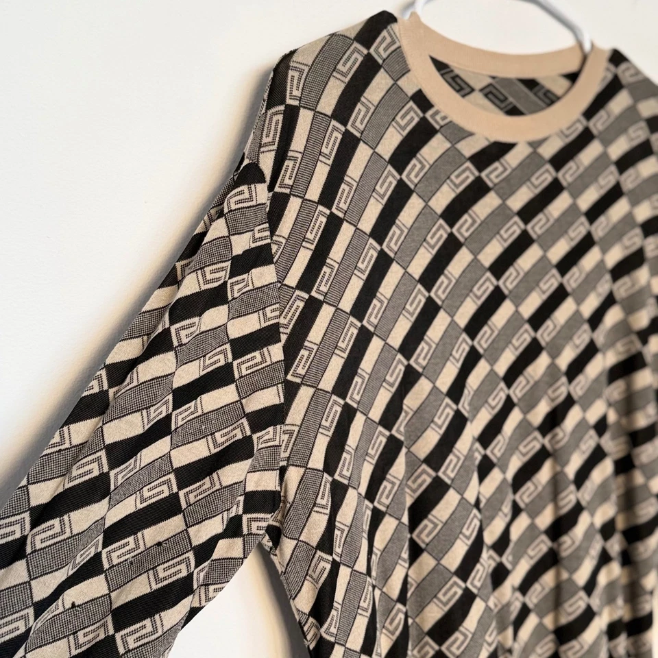 Gianni Versace All Over Logo Print Long Sleeve Sweater Top Beige Black Size 50 L - Image 2 of 4