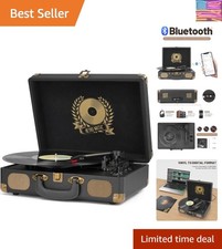 Vinyl Record Player Bluetooth Turntable 3-Speed Suitcase Portable Vintage Bel...