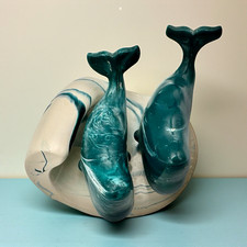 ART SCULPTURE Figure SPERM WHALE OCEAN WAVE Vintage COOK Company Coastal Beach