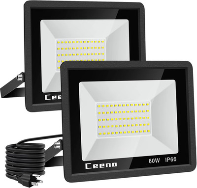 Ceena 2 Pack 60W Plug in LED Flood Light Outdoor, 6000Lm Super Bright Floodlight