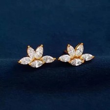 2Ct Marquise Cut Lab-Created Diamond Women's Stud Earring 14k Yellow Gold Finish