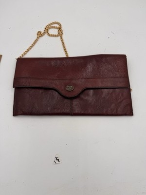 Vintage 60s Will Leather Goods Clutch Maroon Leather Gold Chain Snap Close Small