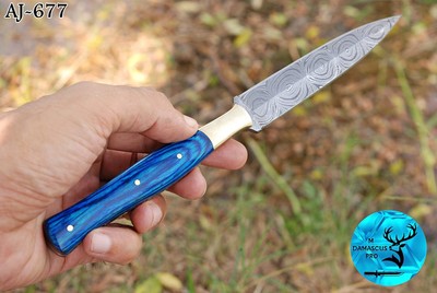 Custom Made Damascus steel Blade Hunting Dagger double edge Boot Knife 677