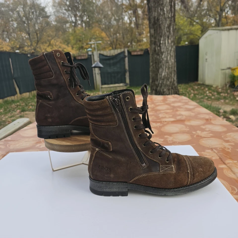 Taos Renegade Combat Boot Womens US 10-10.5 EU 41 Brown Leather Suede Zip & Lace - Image 2 of 4