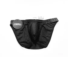 Andrew Christian Size L Solid Polyamide Mesh Bikini Brief - Black - Pouch