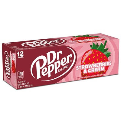 Dr Pepper Strawberries and Cream Soda Pop, 12 Pack of 12oz Cans