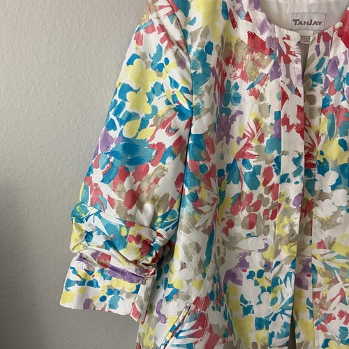 TanJay Womens Floral Open Front Jacket Watercolors Career Colorful Plus 20W - Picture 4 of 10