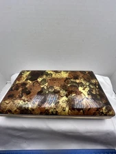 Vintage MELE Abstract Gold Swirl Hard Tortoise Shell Jewelry Box Travel Case