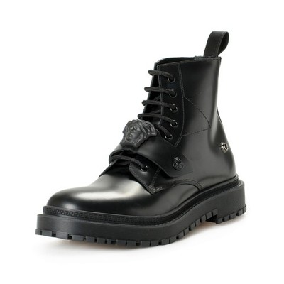Versace Men's Ultra Black Leather Medusa Ankle Boots Shoes