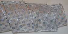Wired Ribbon Sheer Sparkle Silver Spot Dot 2.5" Birthday Holiday Wreath Gift Bow