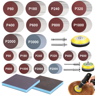 160x 2 & 3'' Sanding Discs Set 80-3000 Grit Hook Loop Sandpaper Pads Sponge Block