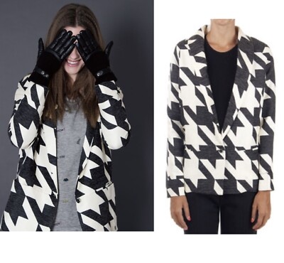 Numph black cream Bertha houndstooth geometric print blazer jacket Sz UK 8 NWOT