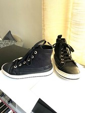 Chanel hi top 19C black canvas rubber shoes fashion sneakers 37-6.5 laced white