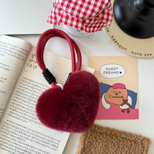 Plush Love Heart Shape PomPom Keychains Braided Bags Pendant Lanyard Keyrings - Picture 26 of 27