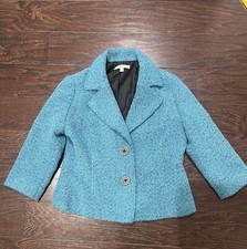 CAbi Wool Blend Turquoise Button Up Jacket Blazer Lined Women Size 4 Career