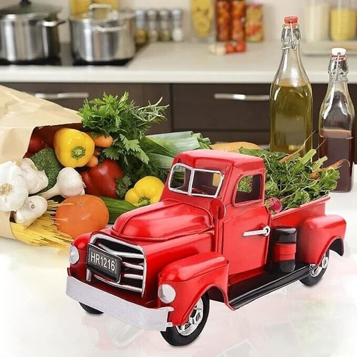 Christmas Red Truck Farm Car Model Handcrafted Decor Vintage Tree