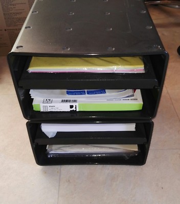 4 Stackable Acrylic Paper Organiser Desk Unit Mat Black Ebay