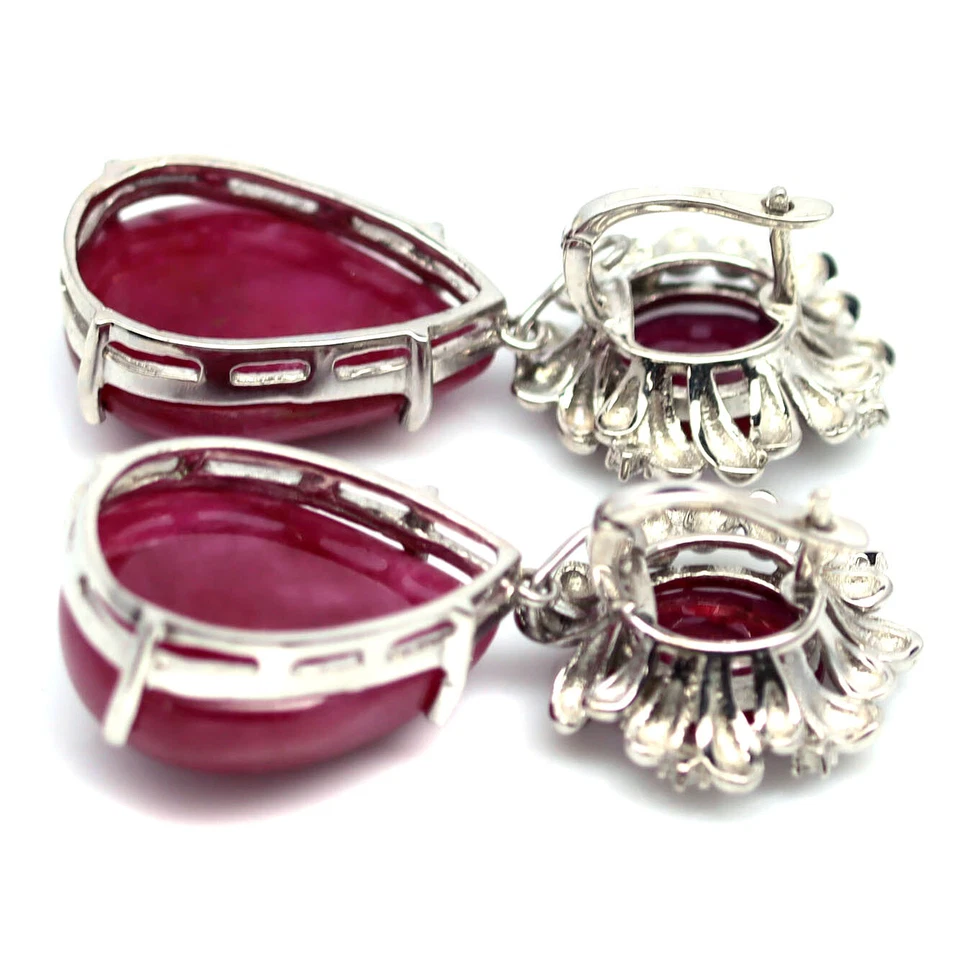 Heated Gemstone 18 x 23 mm. Red Ruby & White Zircon Earrings 925 Sterling Silver - Image 3 of 4