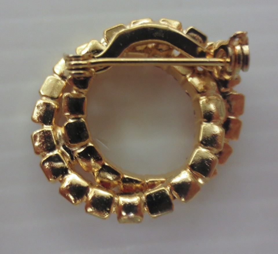 Vintage Gold Plated Pink/Crystal Rhinestone Interlocking Circles
