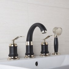 4PCS Black Bathroom Sink Mixer Deck Mounted Tub Faucet Hand Spray