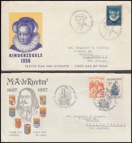 NETHERLANDS 1956/7 FDC’s x2 CHILD WELFARE & RUYTER (ID:383/D47047)
