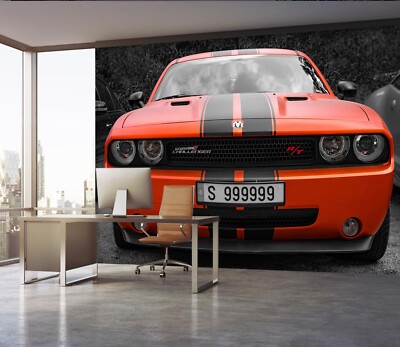 3D Orange Car 8758NA Transport Wallpaper Wall Murals Wall Paper Mural Romy