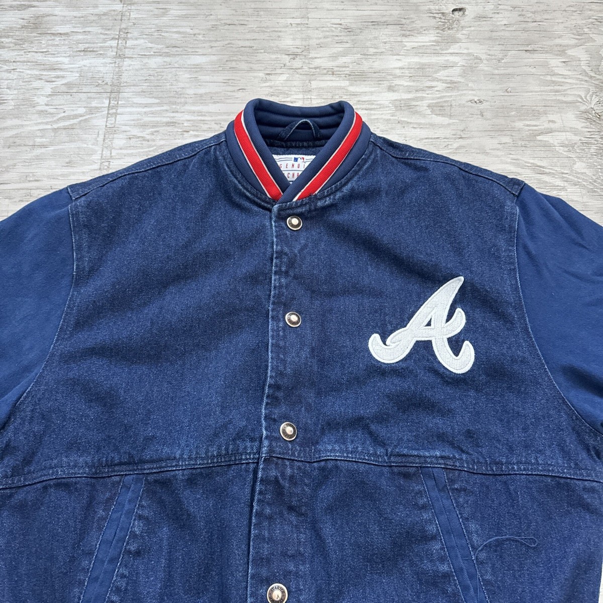 Vintage 90s MLB Starter Atlanta Braves Denim Letterman Style Vintage 90s MLB Starter Atlanta Braves Denim Letterman Style