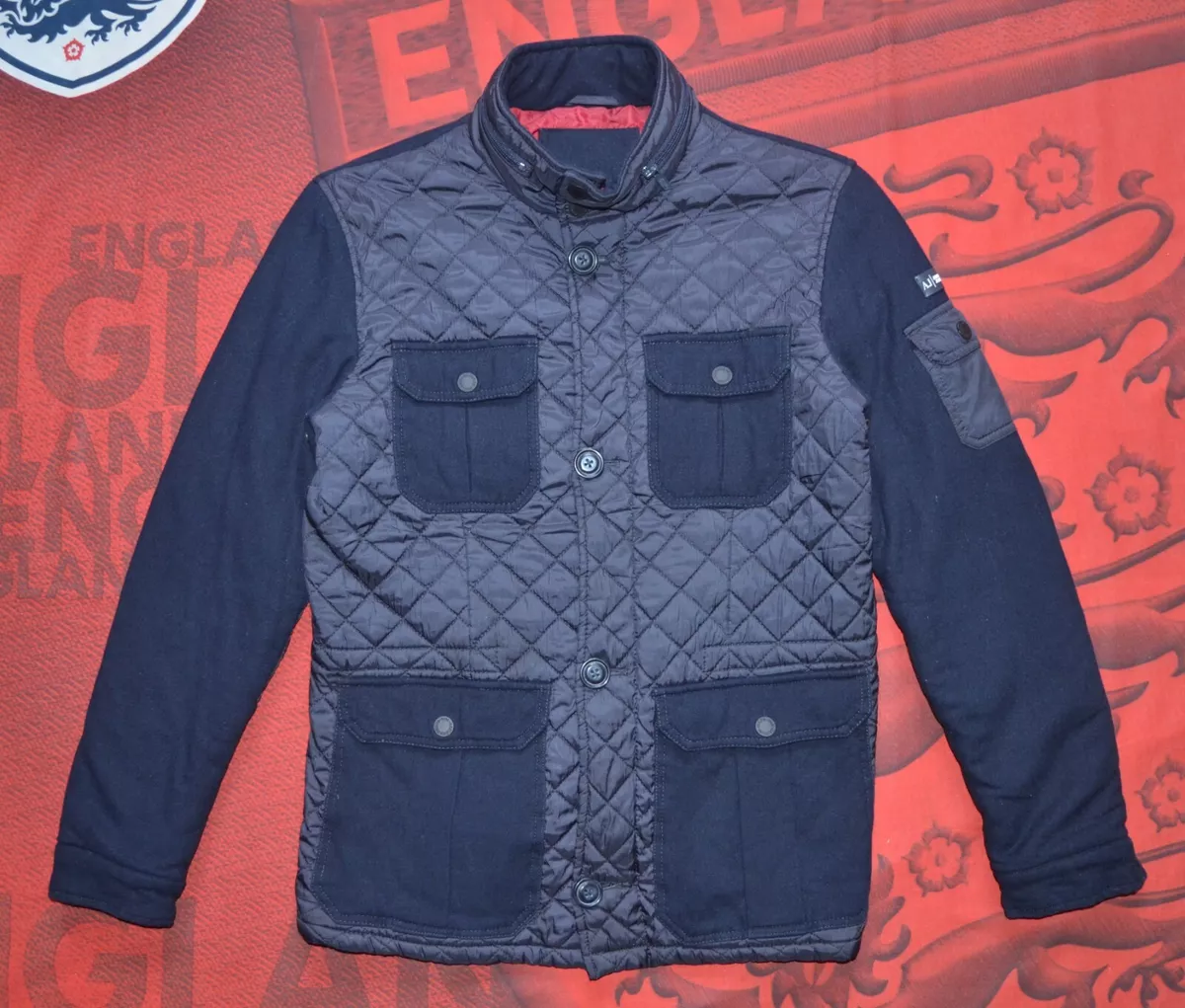 ARMANI JEANS MENS QUILTED NYLON & FLANNEL PUFFER JACKET SIZE S(EU48)Navy Mag