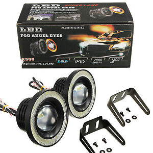 2pcs 3.5" COB LED Fog Light Projector Car White Angel Eyes Halo Ring DRL Bulbs 