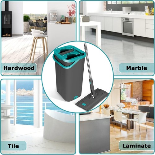 Wischmopp Set Kunststoff Eimer Mikrofaser Bodenwischer Flach 2 in 1 - Bild 9 von 10