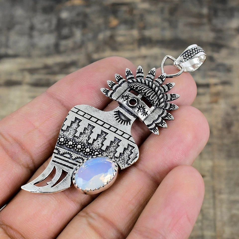 Pendente In Argento Sterling 925 Fatto A Mano In Opale Latteo Per Fidanzamento - Immagine 3 di 4