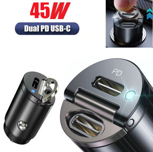Mini Dual USB Type-C PD Car Phone Charger 30W/45W Fast Charge Adapter Accessorie - 第 15/16 張圖片