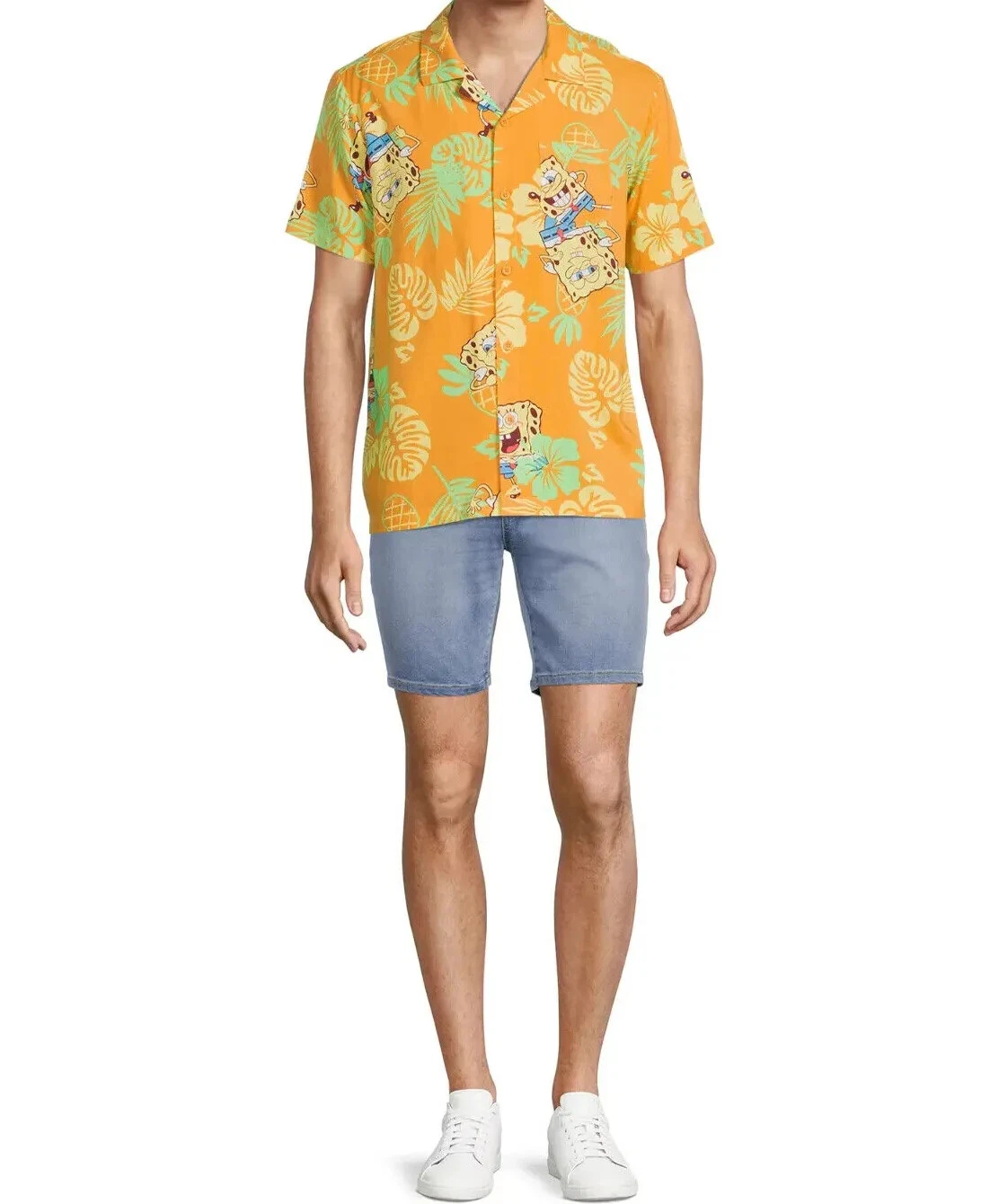 SpongeBob SquarePants Men's Tropical Print Woven Short Sleeve Shirt