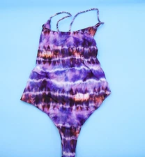 Ayra Swim Large Purple Multi Tie Dye Rope Straps One Piece Bikini Swimsuit New