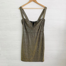 NWT Pretty Little Thing - Gold glitter cup detail bodycon dress, sz 12 US