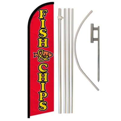 Fish & Chips Full Curve Windless Swooper Flag Pole Kit Concessions Food