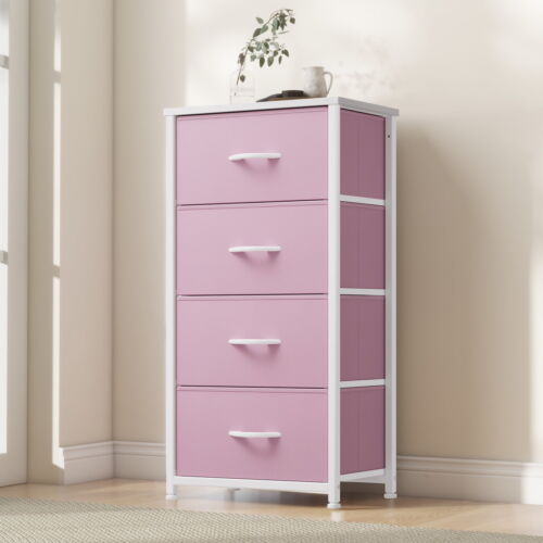 Pink 4-Drawer Fabric Dresser, Storage Organizer for Bedroom & Nursery
