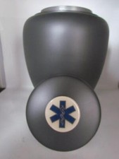 EMS EMERGENCY MEDICAL logo Aluminum Granite Gray Adult Urn for Ashes 200 CU.IN.