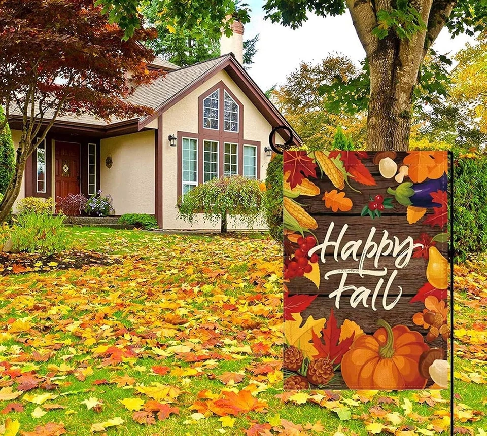 Флаг осеннего сада счастливая осень осень урожай флаг двусторонняя тыква 12 x 18 дюймов - Изображение 3 из 4