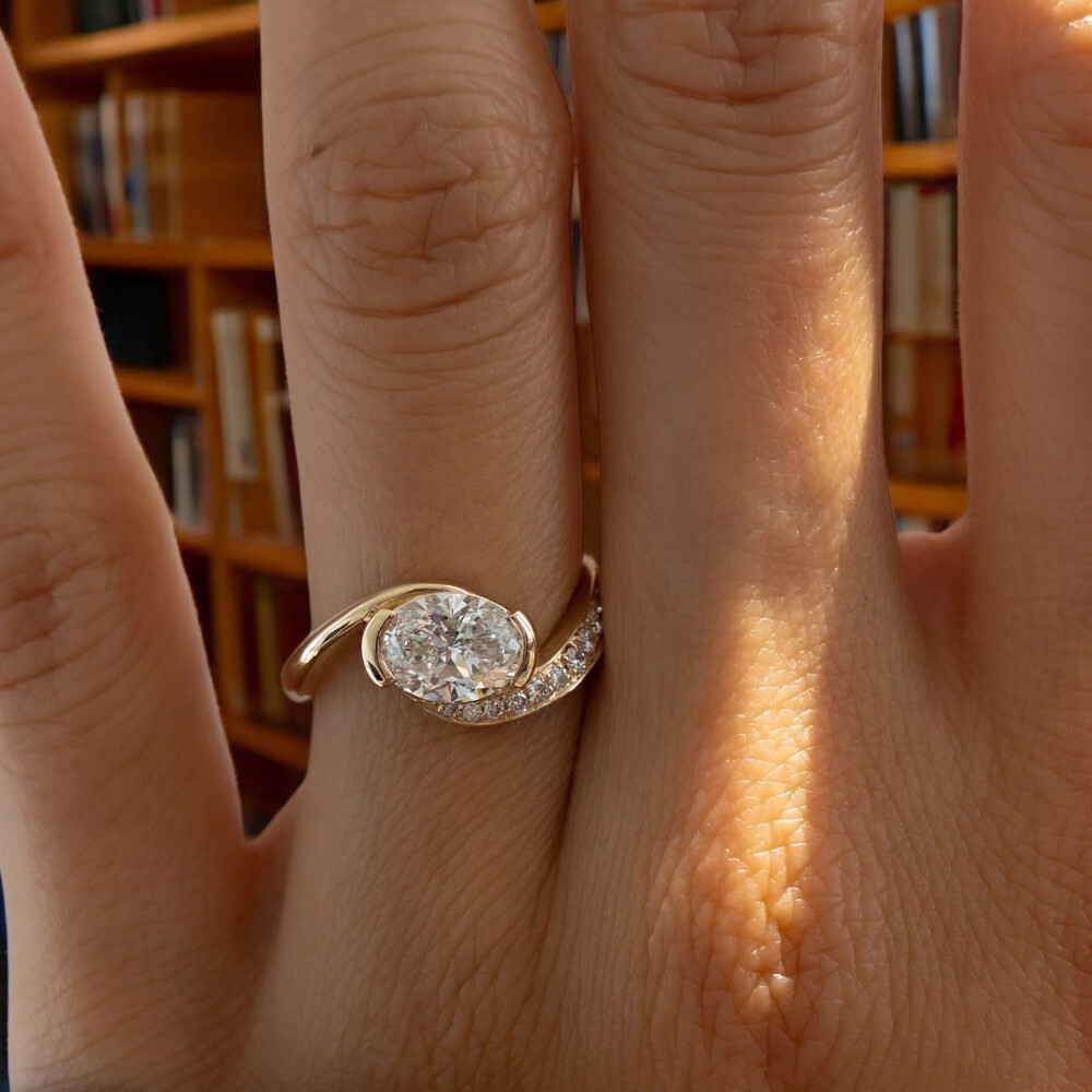 18k Yellow Gold Ring 1.70 Ct IGI Lab Created Oval Cut Diamond Engagement