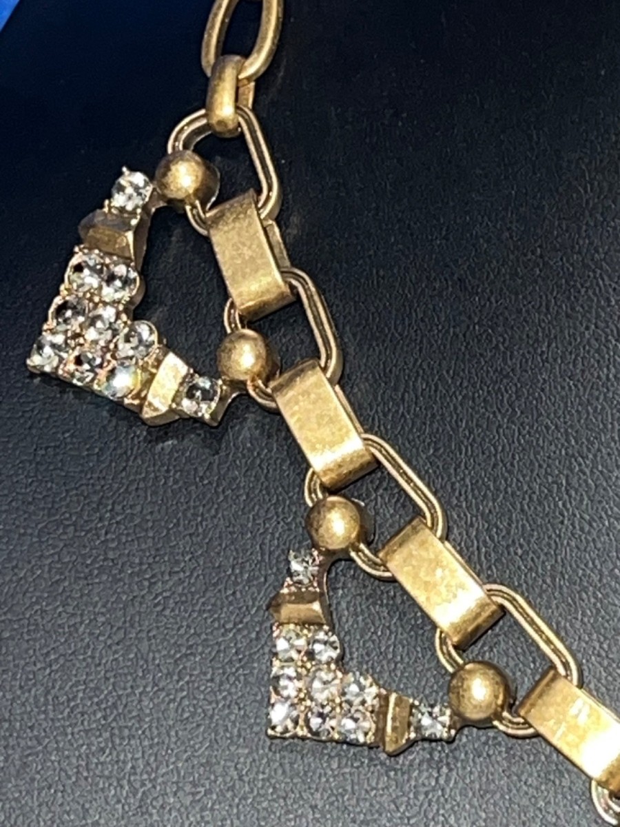 Gold-tone Stella & Dot Sutton Link Chain w/ Pave Grey Crystal Triangular Drops View 3