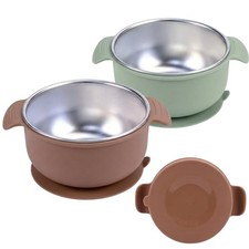 TOTS GROUND Stainless Steel Baby Suction Bowls with Handles 2 Pack, Non-Slip ...
