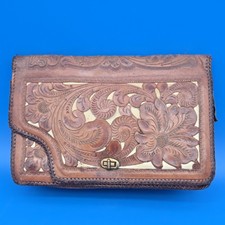 Vintage Tooled Leather Purse Floral Western Handbag Broken Strap Repair