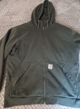 Carhartt Mens Green Relaxed Fit Zip Up Hoddie Rain Defender Jacket Large Read