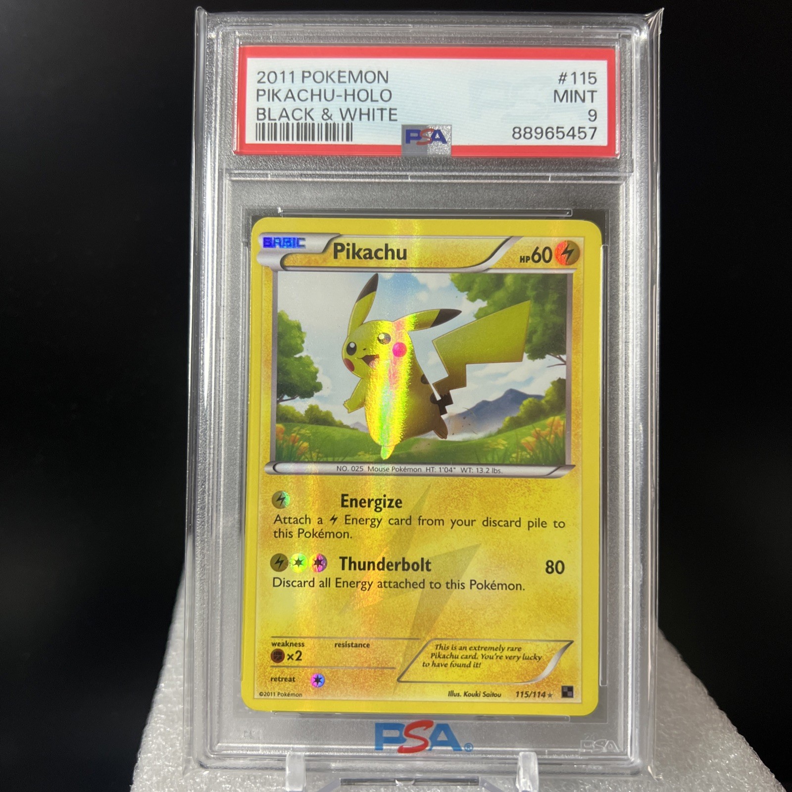 2011 POKEMON BLACK & WHITE PIKACHU #115 SECRET RARE HOLO FOIL PSA 9 MINT - 5457