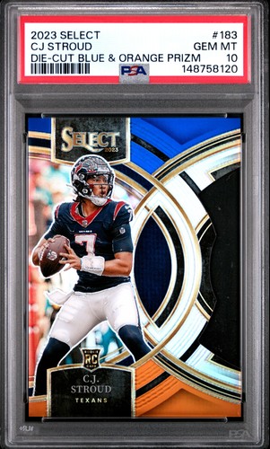 2023 PANINI SELECT DIE-CUT BLUE & ORANGE PRIZM #183 CJ STROUD ROOKIE /35 PSA 10