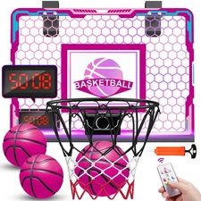 VATOS Basketball Hoop for Girls Indoor, Pink Basketball Hoop with 7 Color Lig...